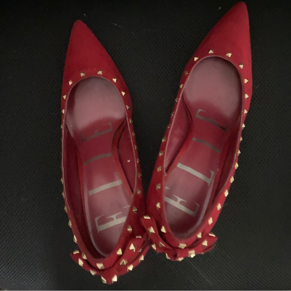 Red Elle Close Toed Studded Heels